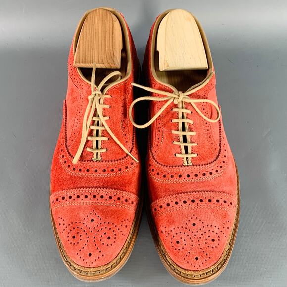 ALLEN EDMONDS Size 7 Strandmok Red Perforated Suede Oxford Lace-Up Shoes - Picture 4 of 9